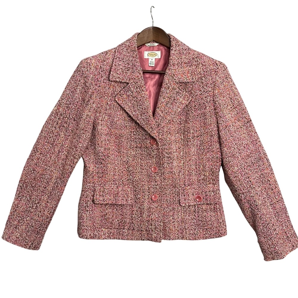 Talbots Vintage Tweed Blazer 10 Pink‎ Wool Blend Italian Fabric Jacket Preppy